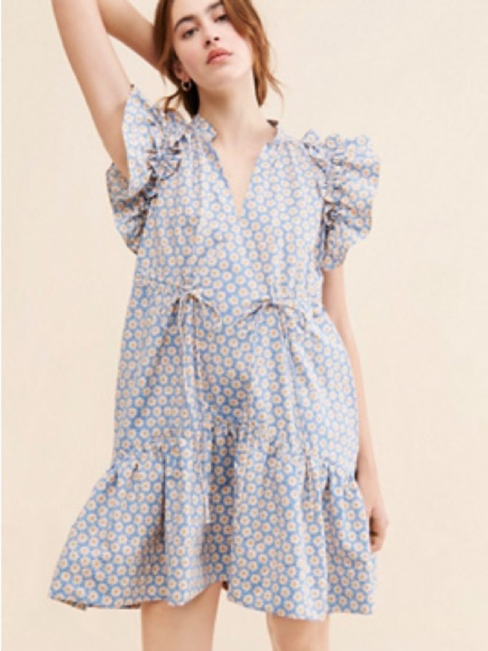 Anthropologie ruffle sleeve mini dress boho print cotton 2X - Picture 5 of 10